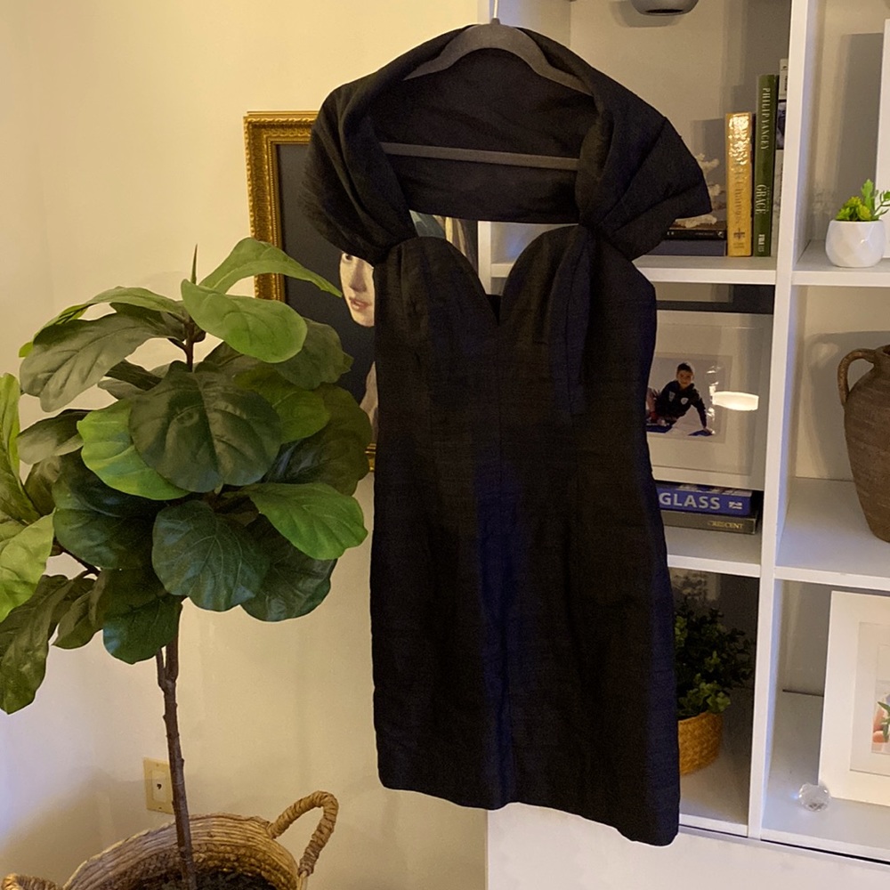 Nicole Miller Vintage Sweetheart Little Black Capelet Dress 100% Silk Tafeta